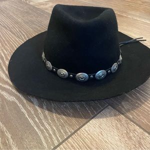 DORFMAN PACIFIC Stockton CA Black Felt Silver Metal Embellished Western Boho Hat